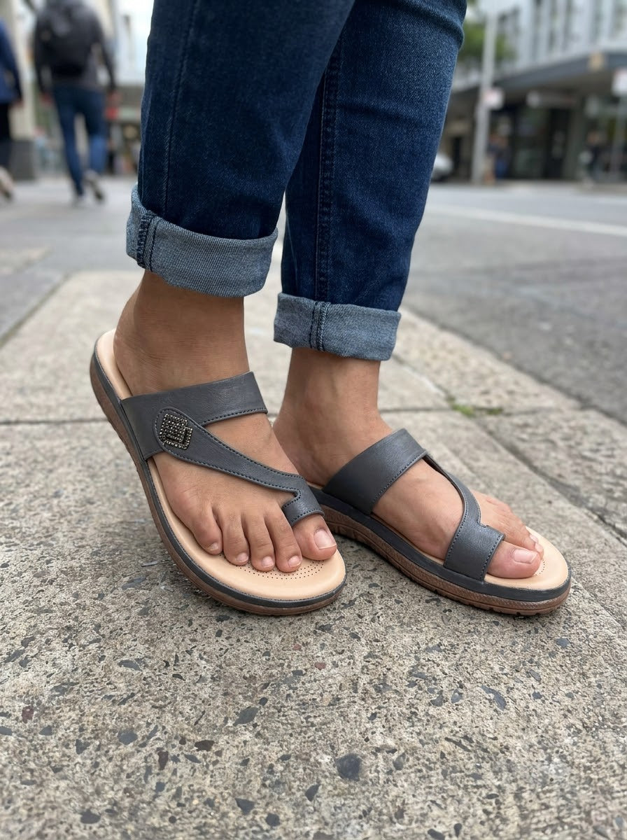 Grey Toe-Ring Comfort Slippers