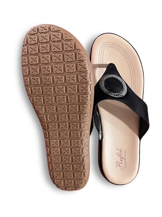 Black V-Strap Thong Sandals
