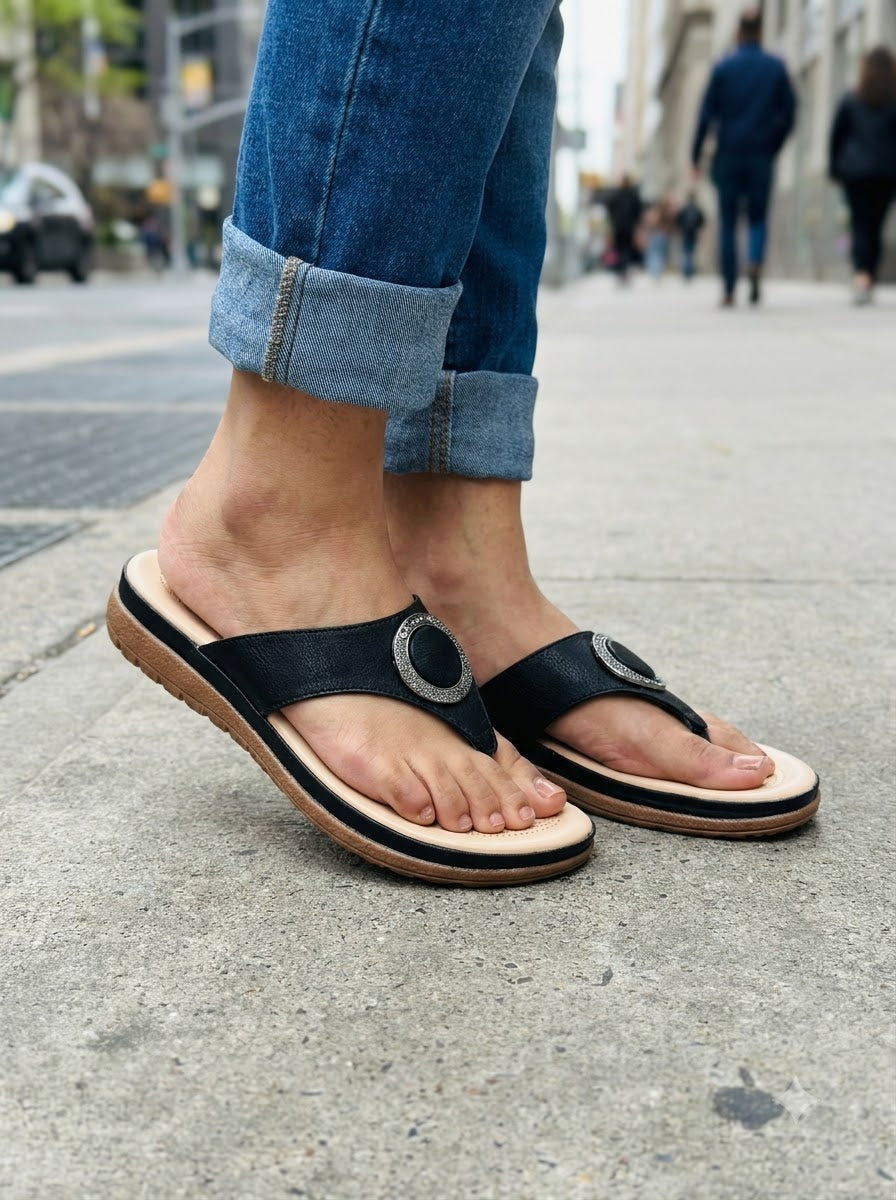 Black V-Strap Thong Sandals