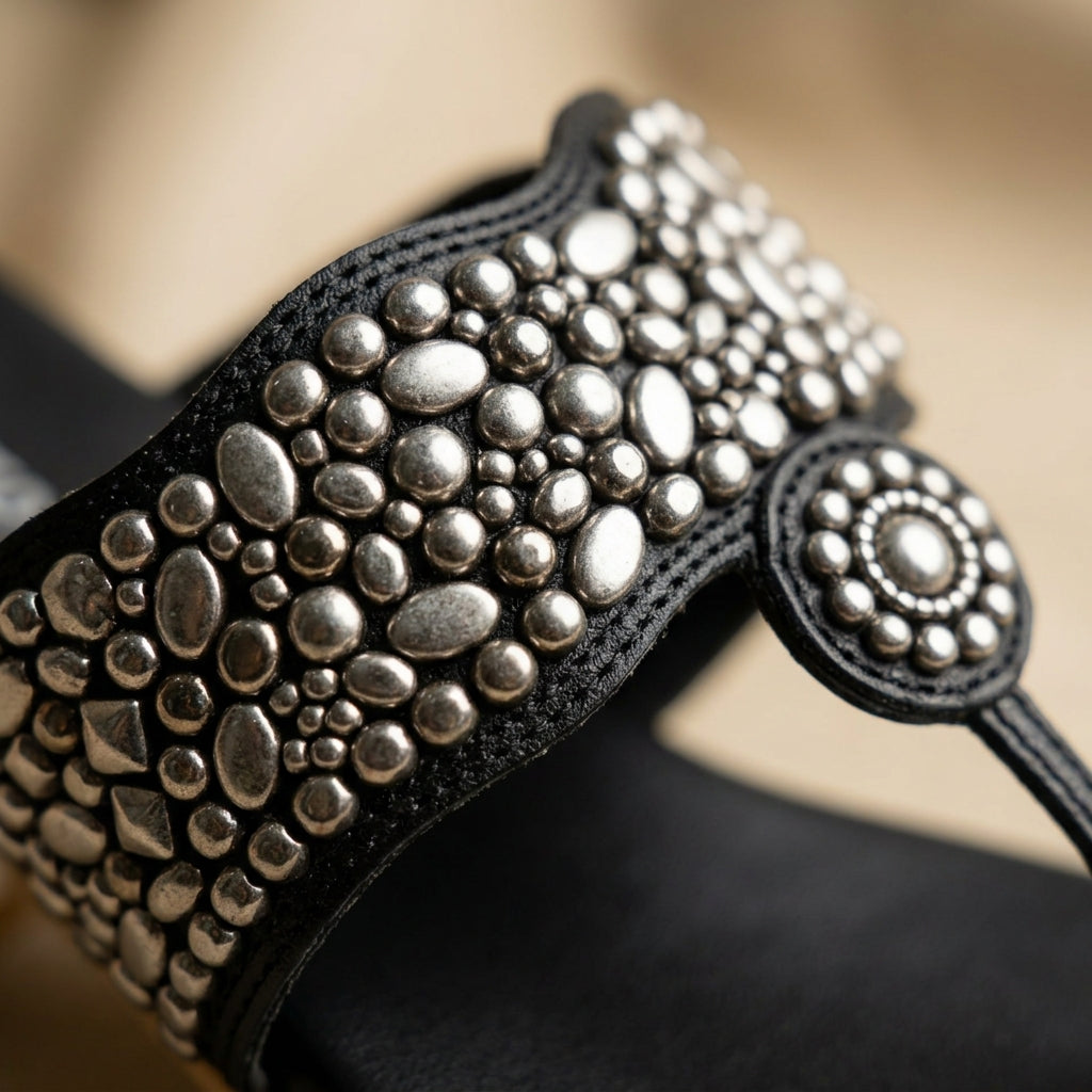 Women's Oxidized Embellished Sandal in Black — Dinesh Family Footwear (view 4)