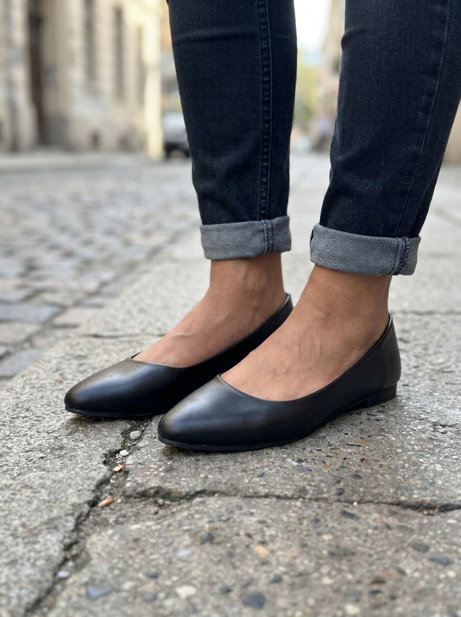 Black Pointed-Toe Ballerina Flats