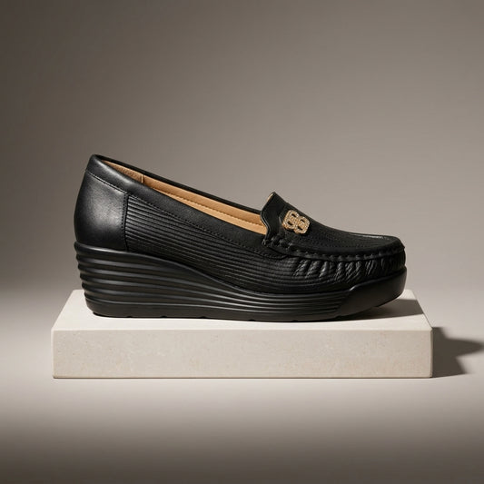 Women's Quilted Wedge Loafer in Black — Dinesh Family Footwear (view 2)