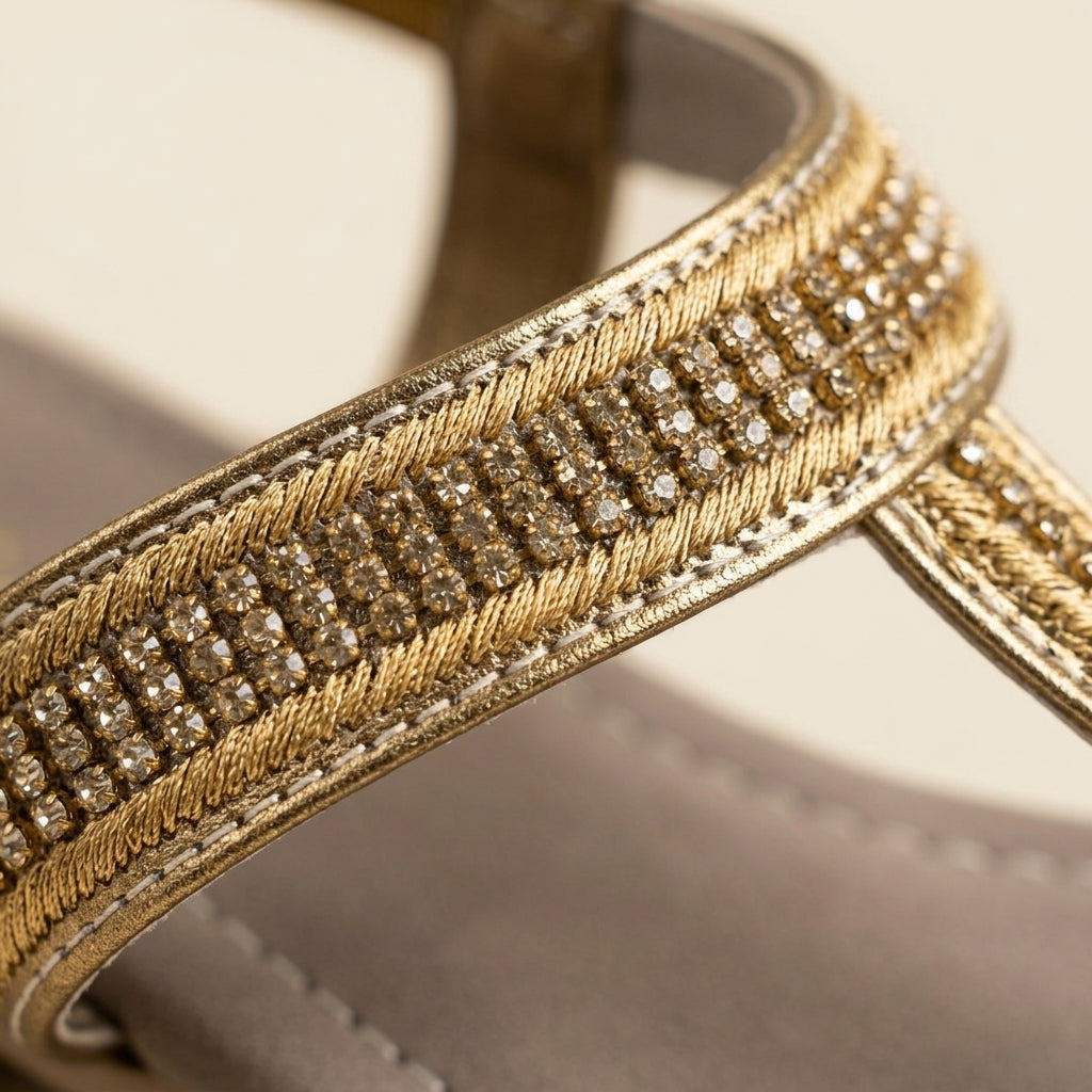 Women's Rhinestone T-Strap Sandal in Gold — Dinesh Family Footwear (view 4)