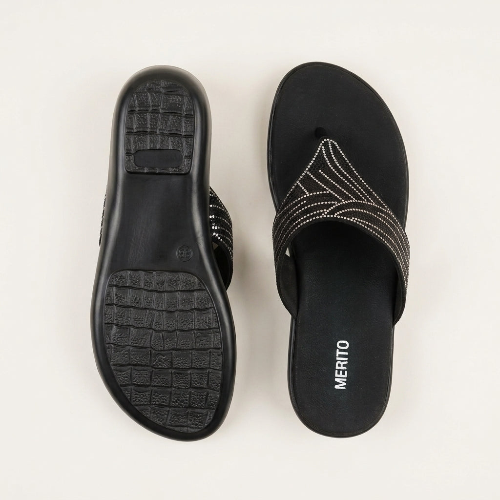 Women's Embellished Toe-Ring Sandal - Black