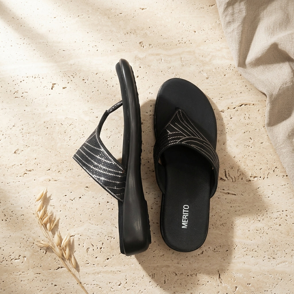 Women's Embellished Toe-Ring Sandal in Black — Dinesh Family Footwear (view 2)
