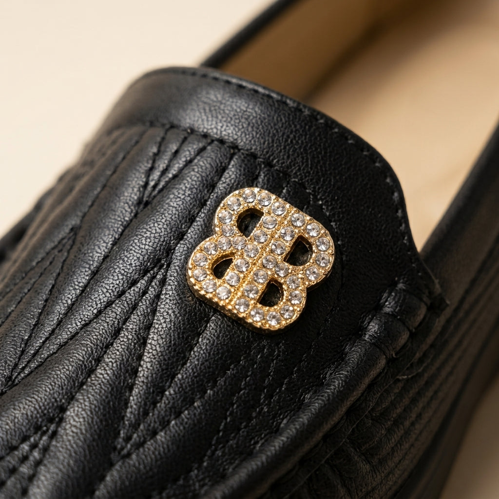 Women's Quilted Wedge Loafer in Black — Dinesh Family Footwear (view 4)