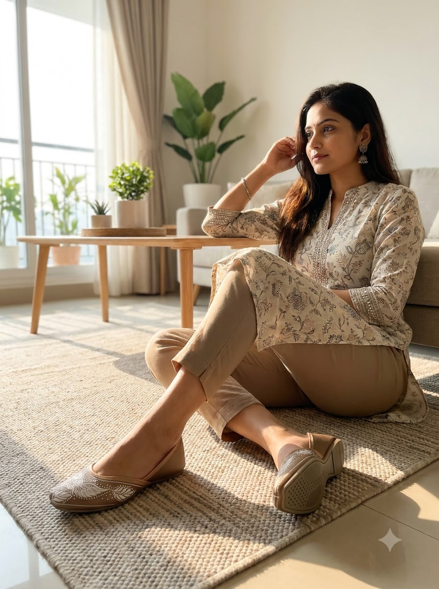 Taupe Embroidered Jutti