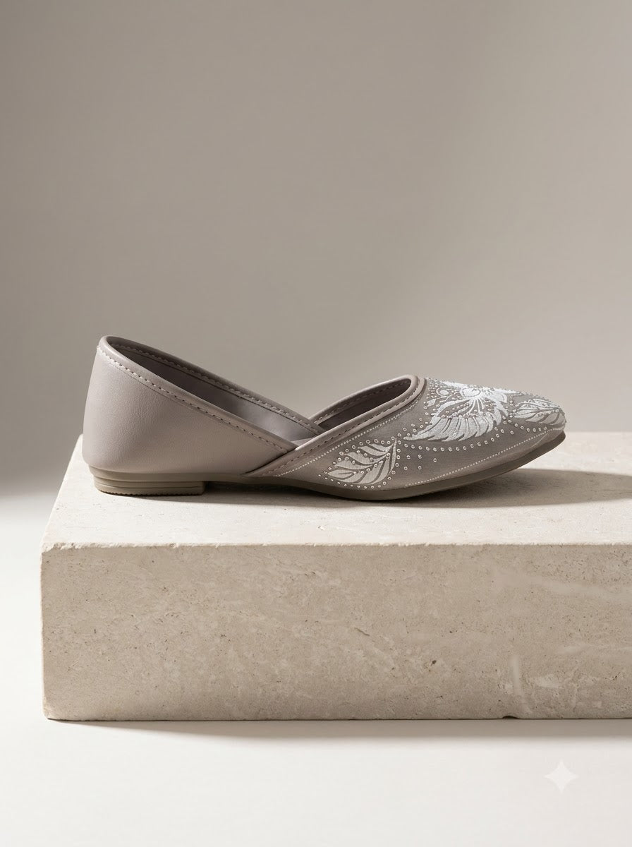 Grey Embroidered Jutti