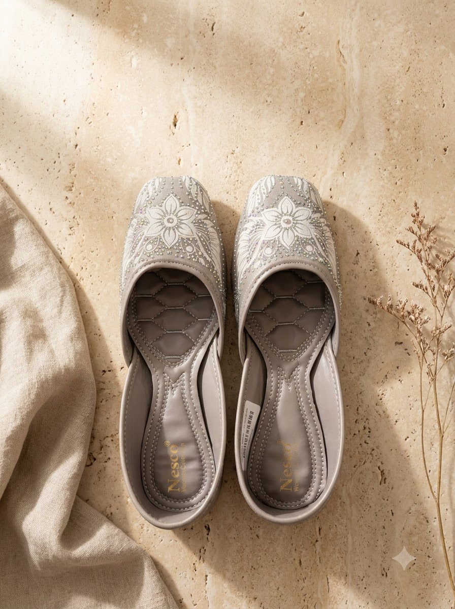 Grey Embroidered Jutti
