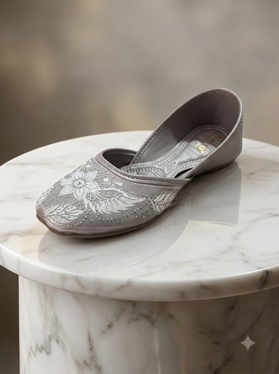 Grey Embroidered Jutti