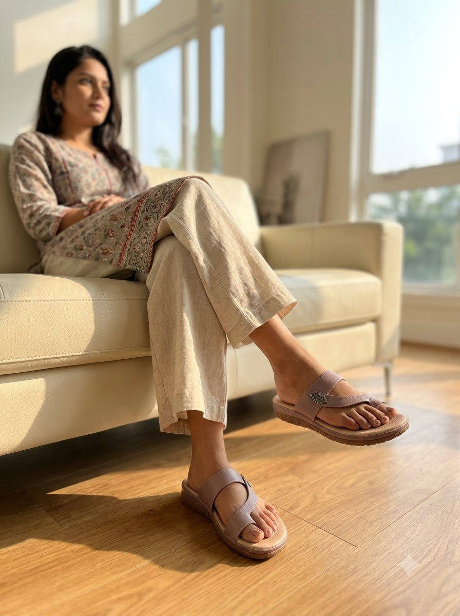 Lilac Toe-Ring Comfort Slippers