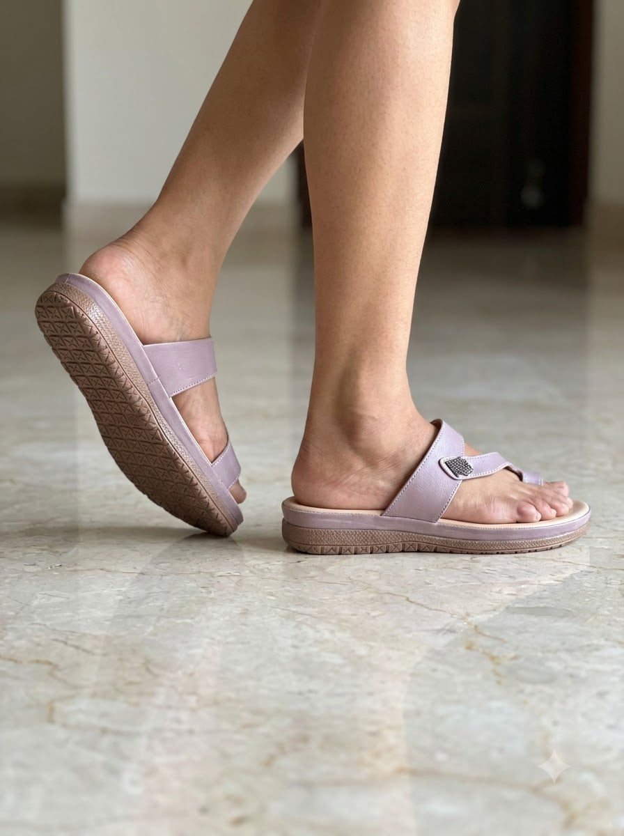 Lilac Toe-Ring Comfort Slippers