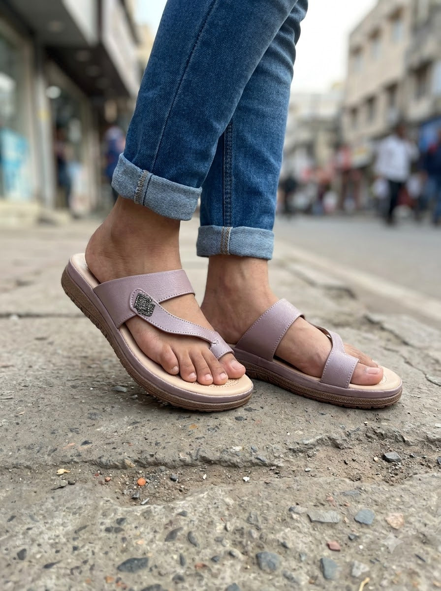 Lilac Toe-Ring Comfort Slippers