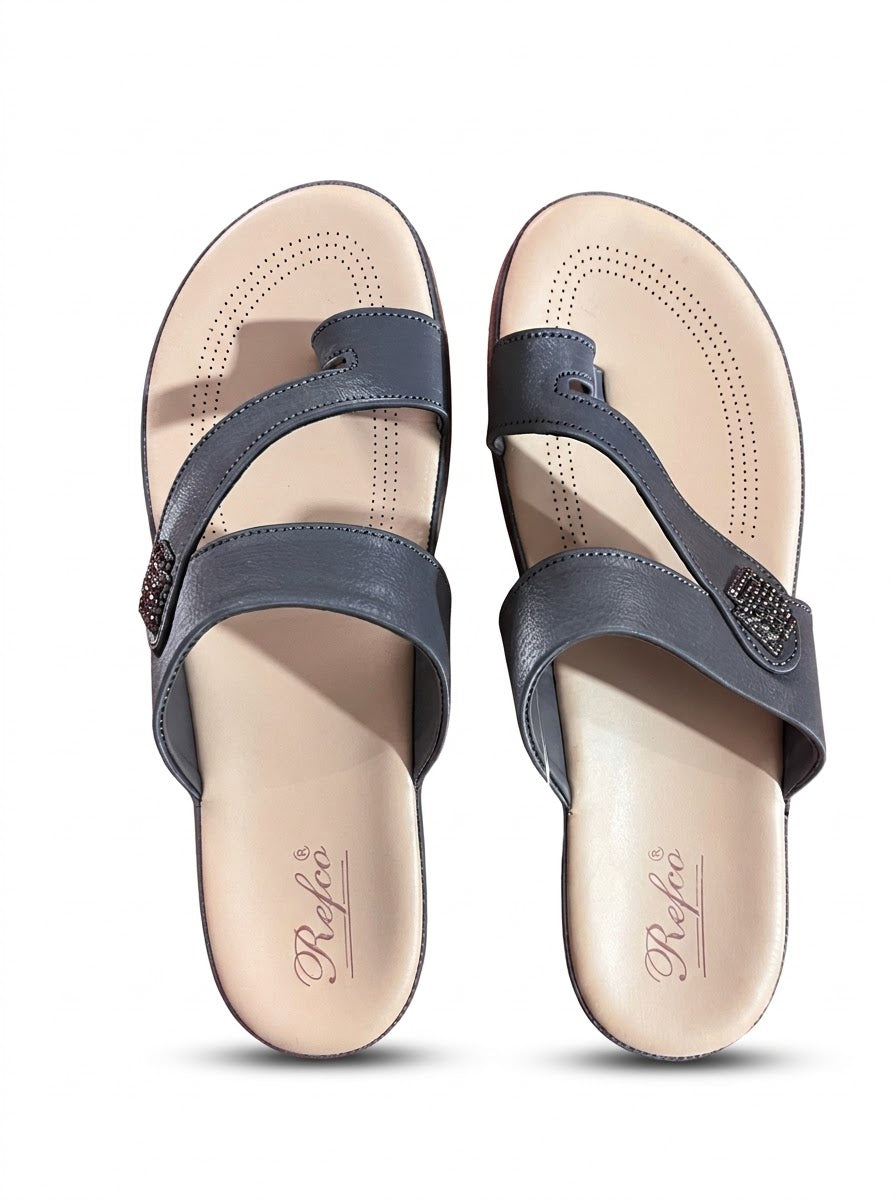 Grey Toe-Ring Comfort Slippers