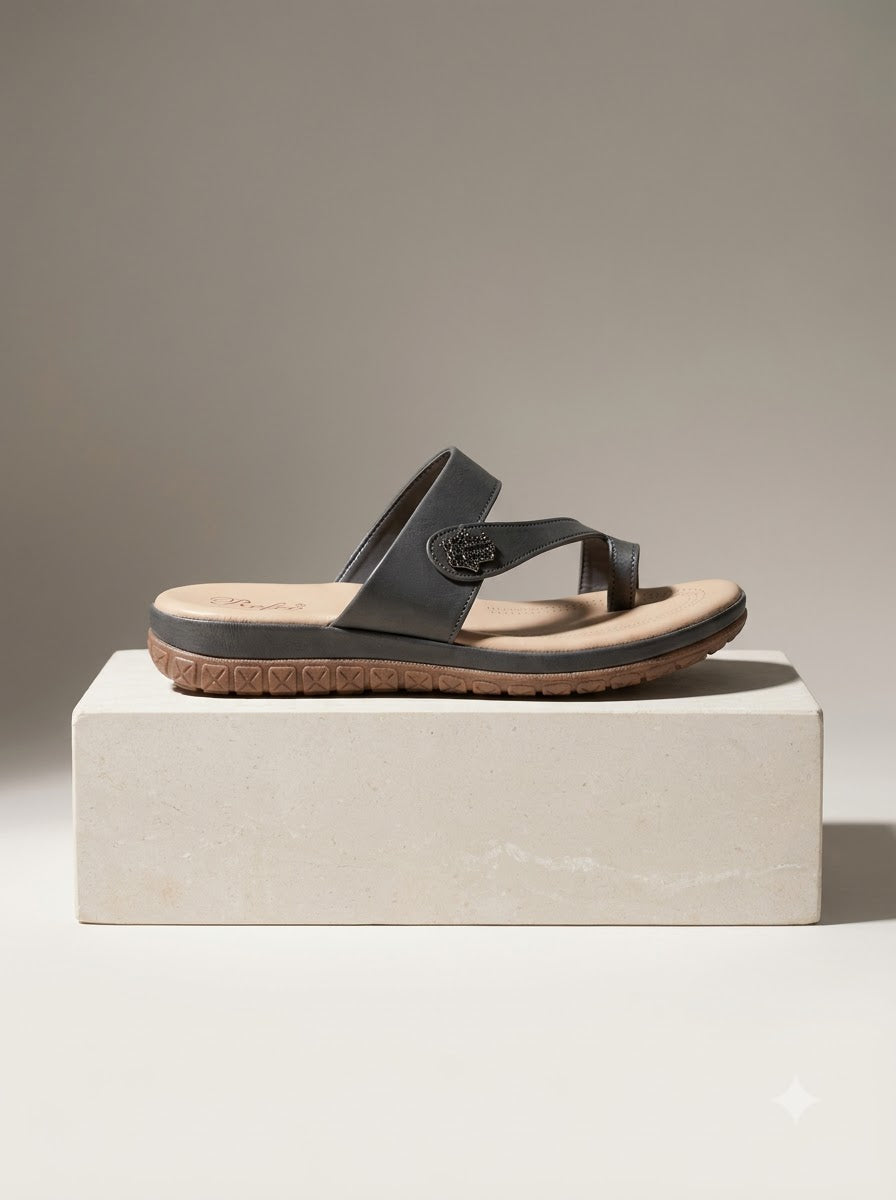 Grey Toe-Ring Comfort Slippers