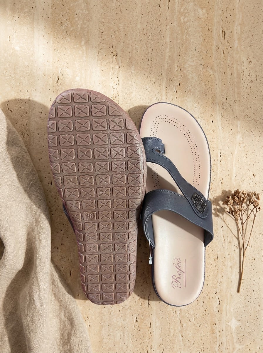 Grey Toe-Ring Comfort Slippers