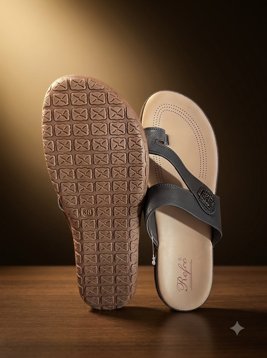 Grey Toe-Ring Comfort Slippers