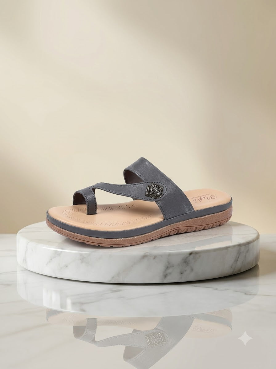 Grey Toe-Ring Comfort Slippers