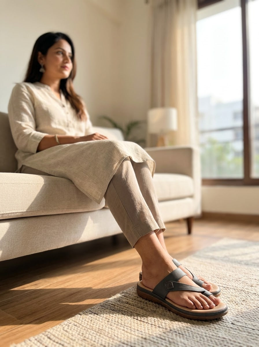 Grey Toe-Ring Comfort Slippers