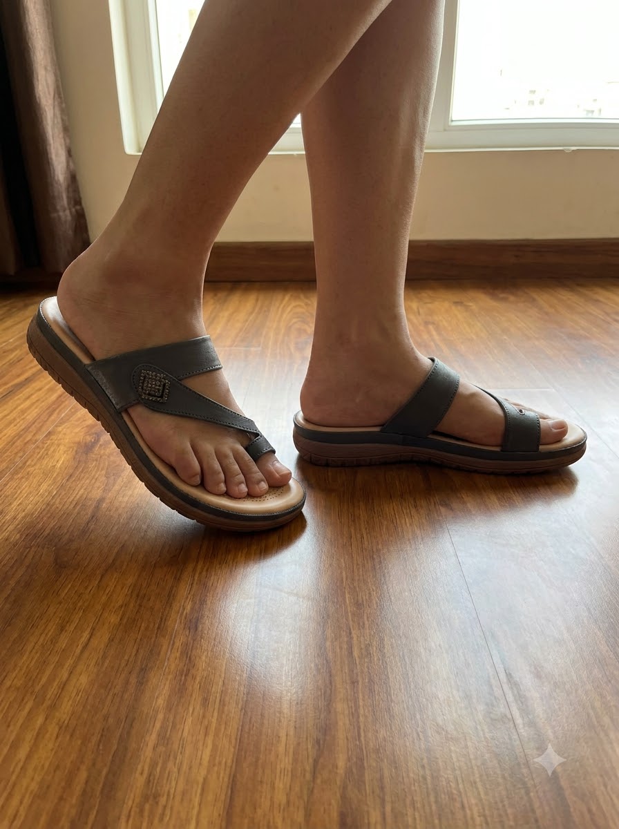 Grey Toe-Ring Comfort Slippers