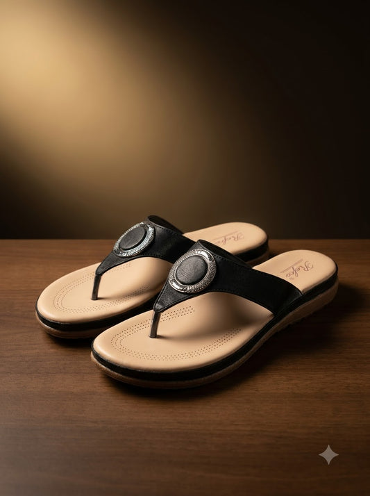 Black V-Strap Thong Sandals