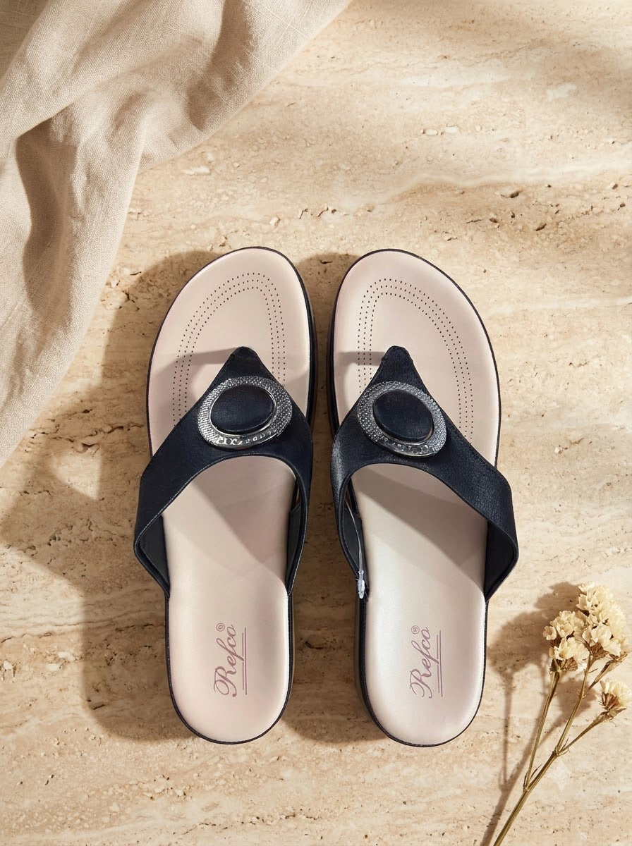 Black V-Strap Thong Sandals