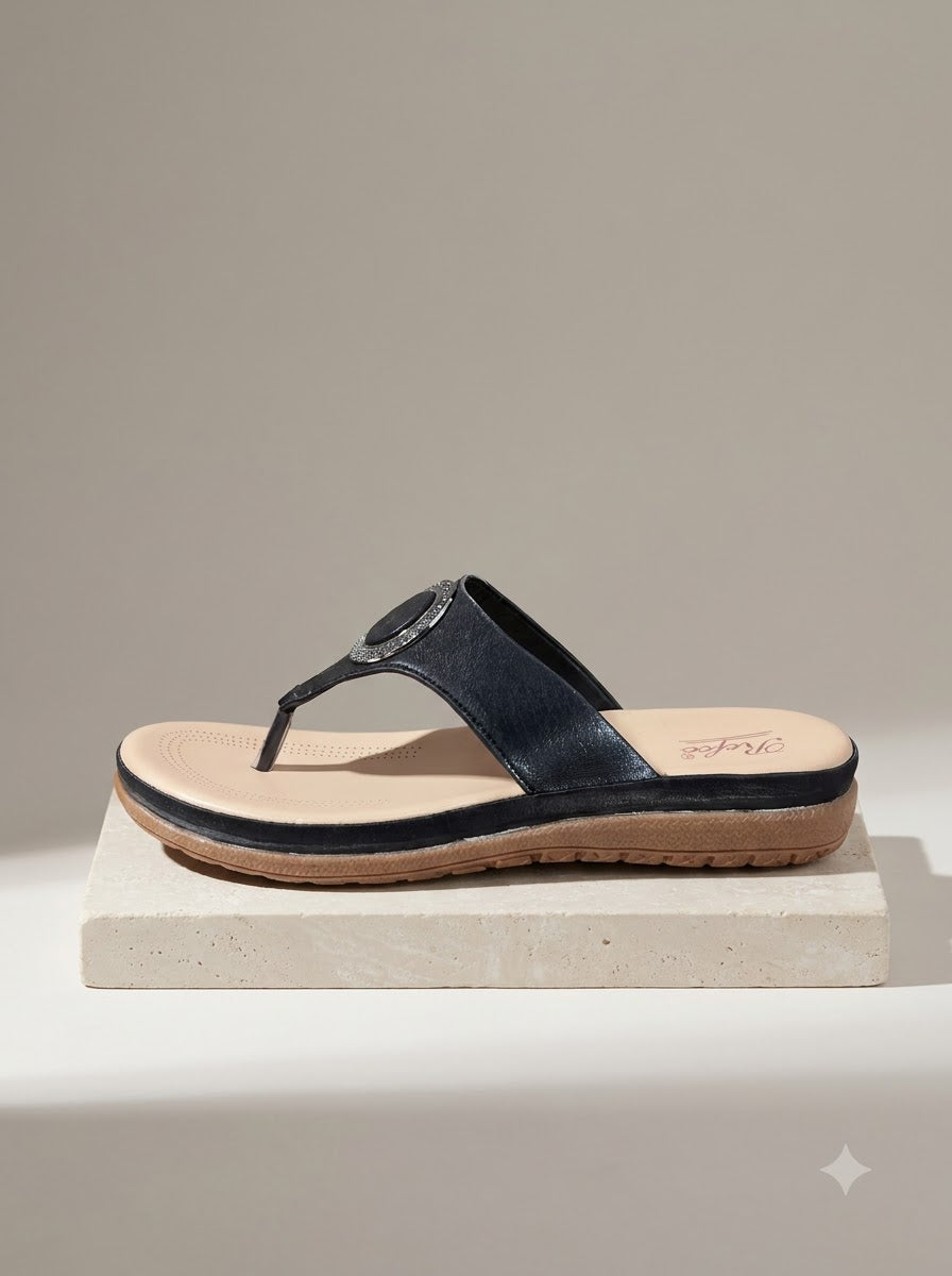 Black V-Strap Thong Sandals