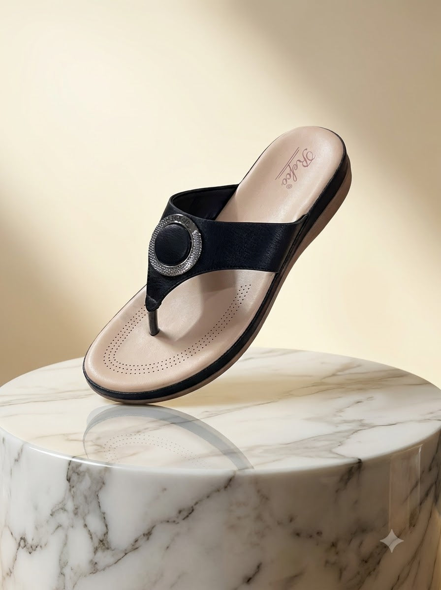 Black V-Strap Thong Sandals