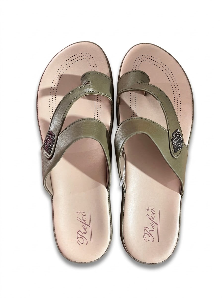 Olive Toe-Ring Comfort Slippers