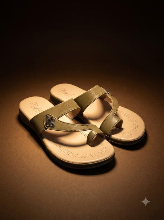 Olive Toe-Ring Comfort Slippers