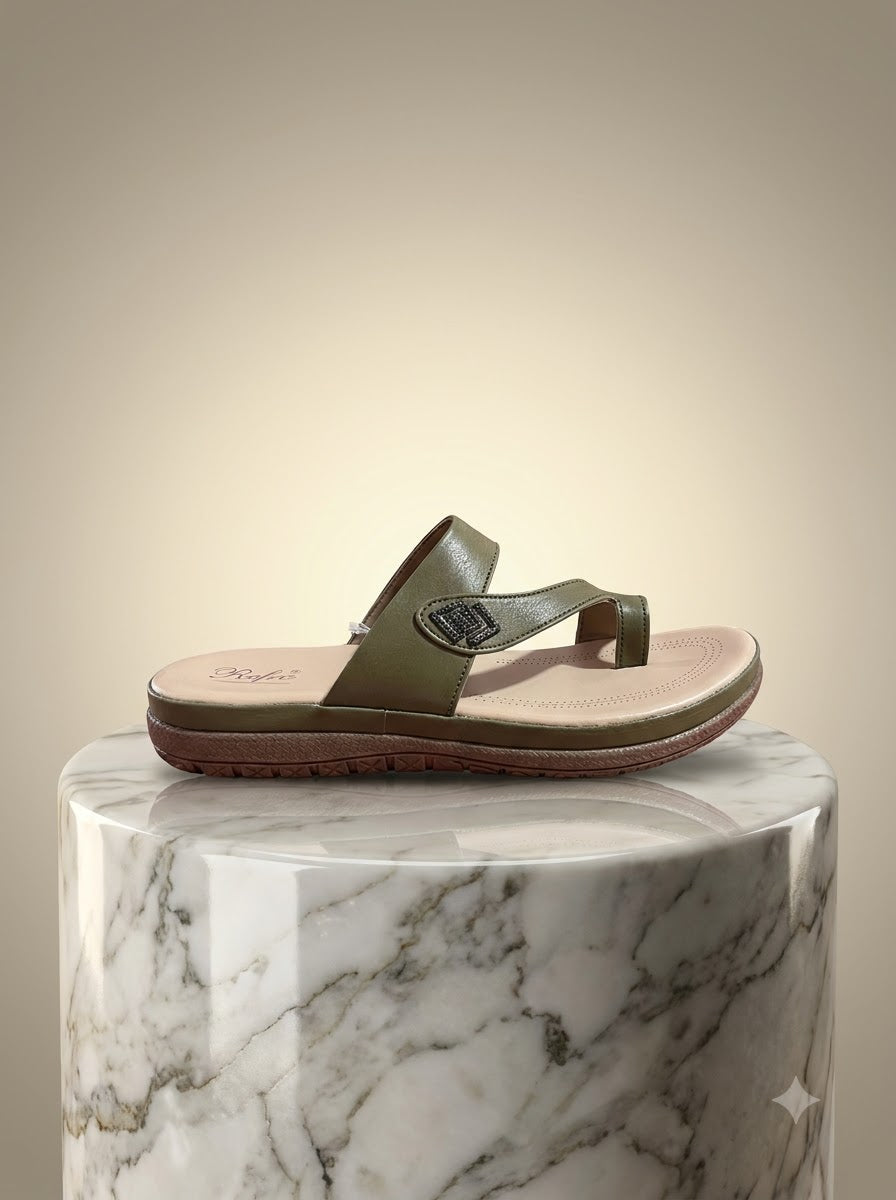Olive Toe-Ring Comfort Slippers