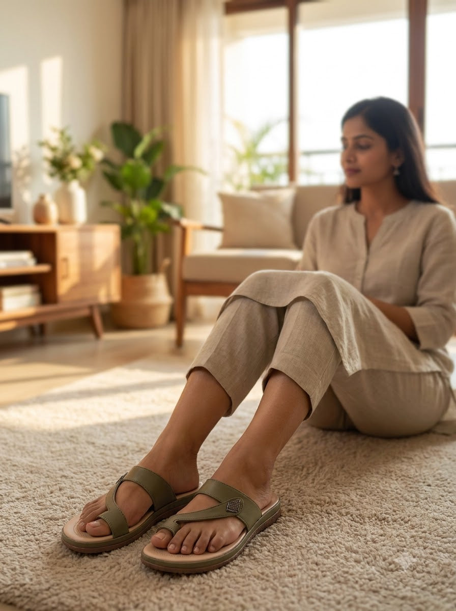 Olive Toe-Ring Comfort Slippers