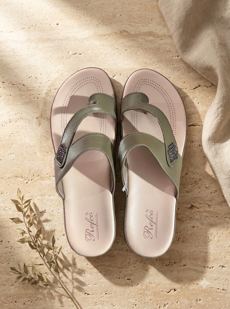 Olive Toe-Ring Comfort Slippers