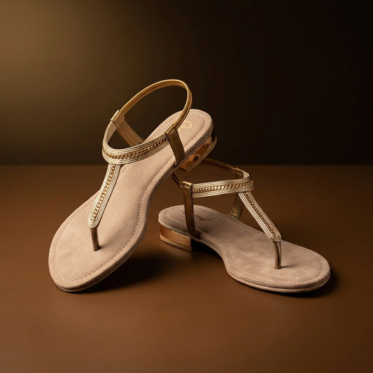 Women's Rhinestone T-Strap Sandal in Gold — Dinesh Family Footwear