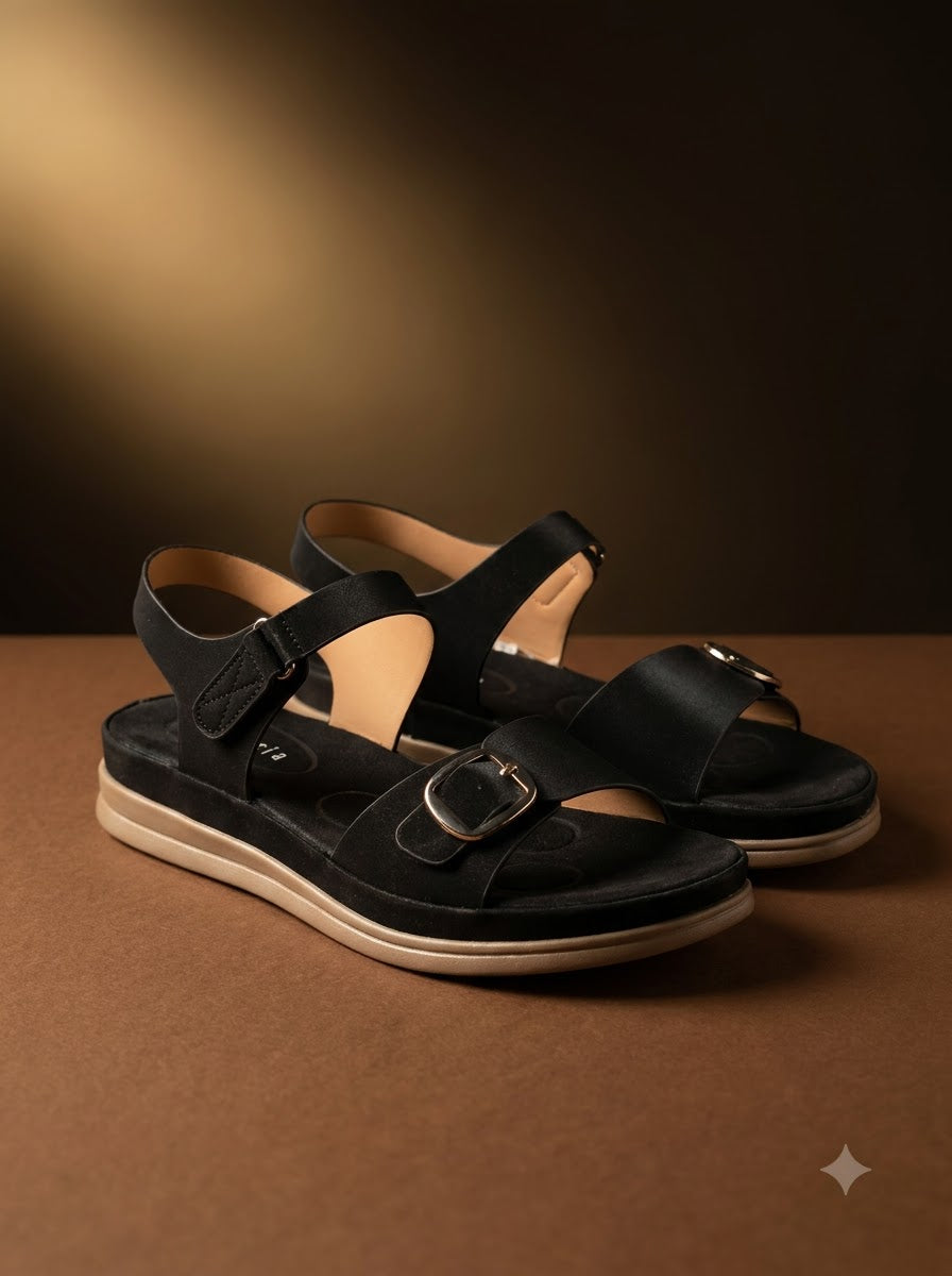 Black Buckle Strap Sandals