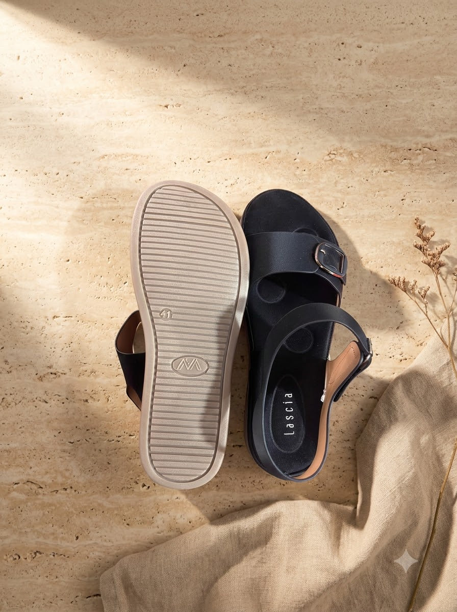 Black Buckle Strap Sandals
