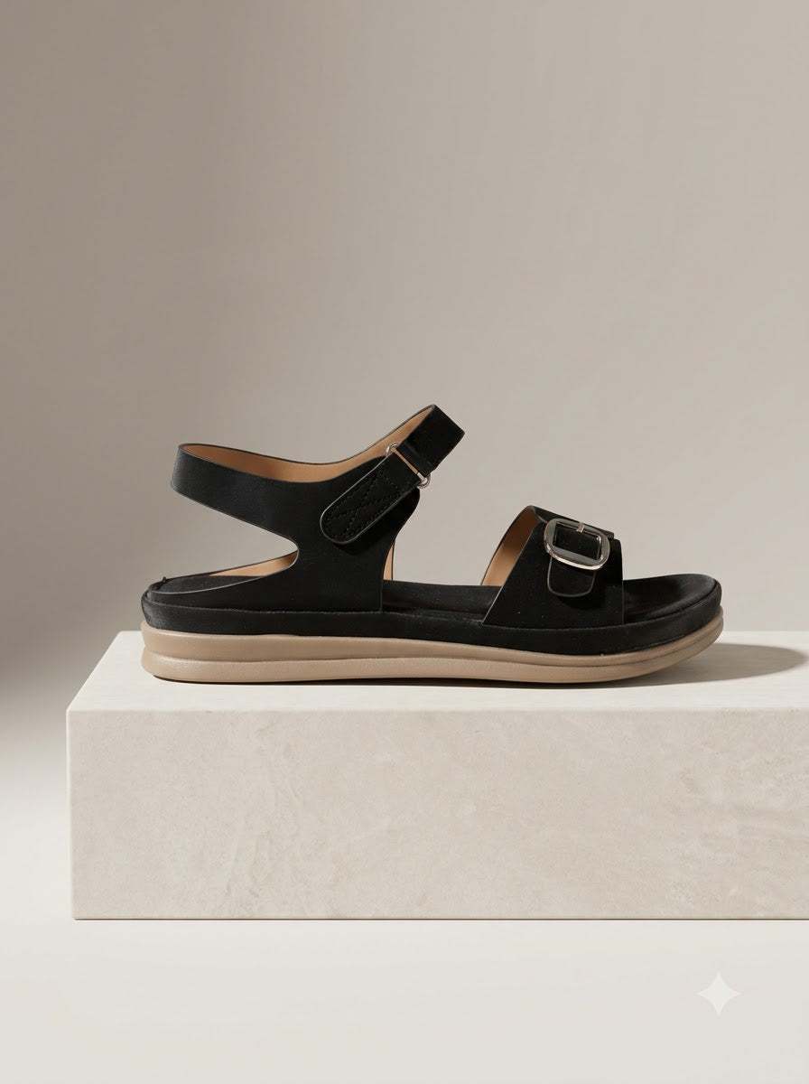 Black Buckle Strap Sandals
