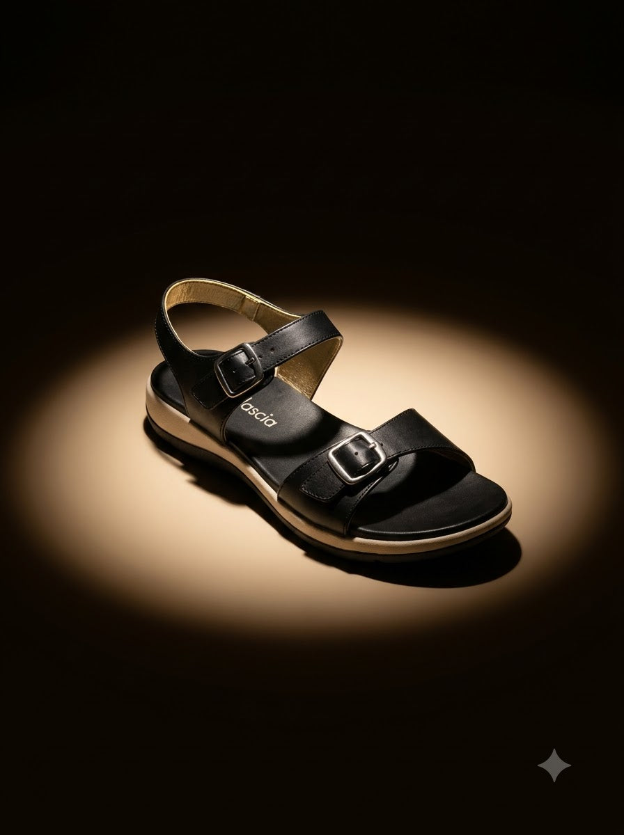 Black Buckle Strap Sandals