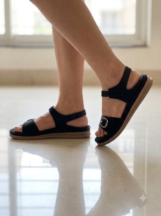 Black Buckle Strap Sandals