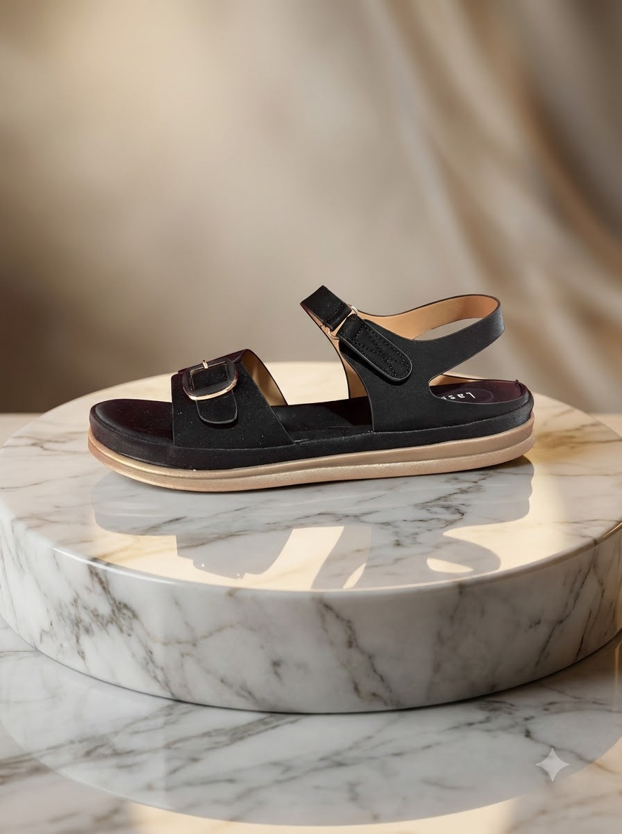 Black Buckle Strap Sandals