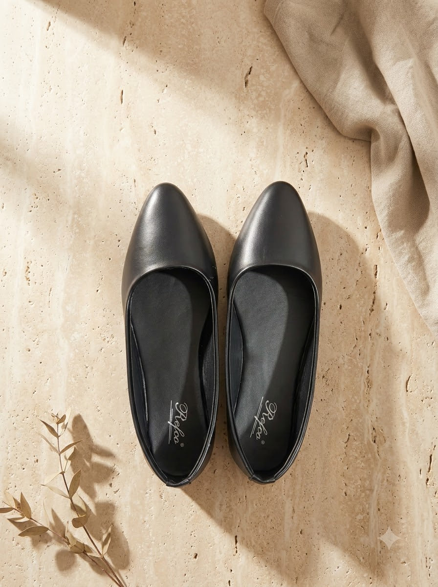 Black Pointed-Toe Ballerina Flats