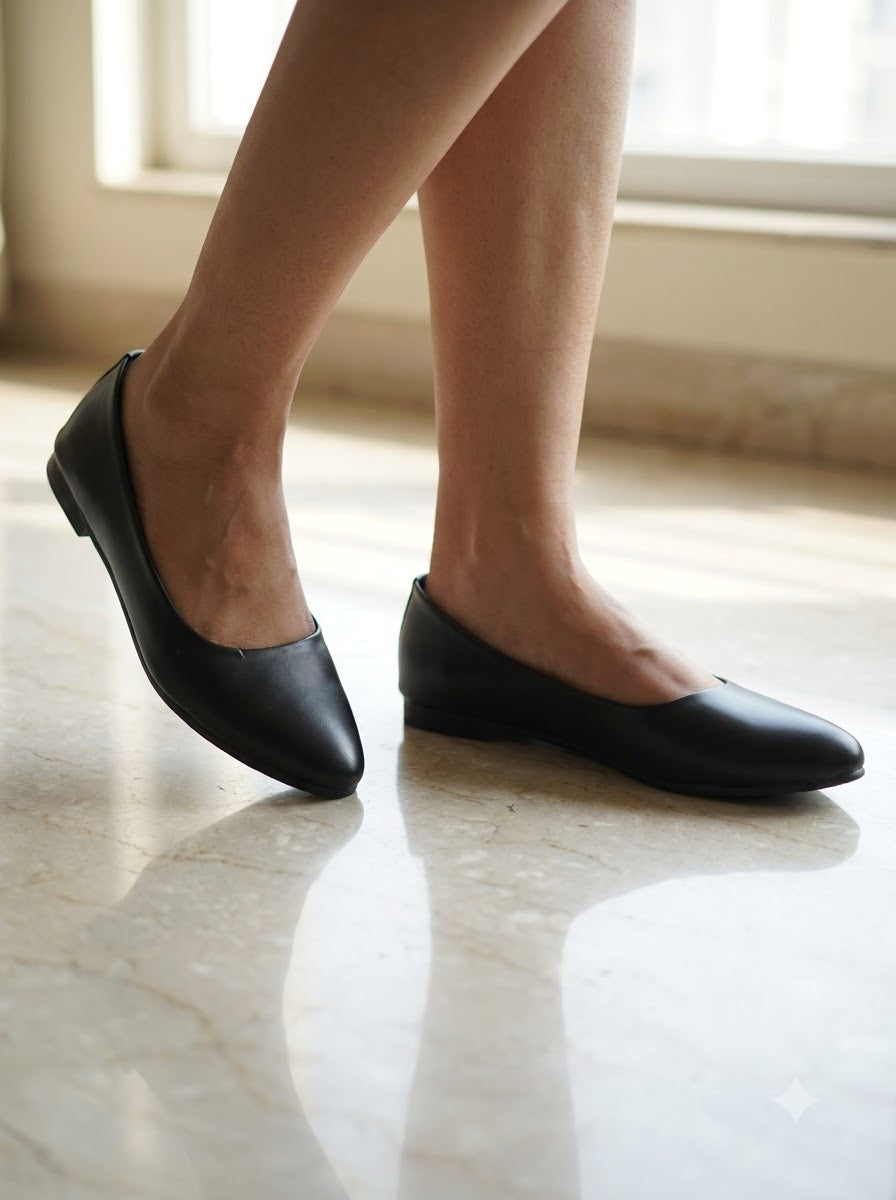 Black Pointed-Toe Ballerina Flats