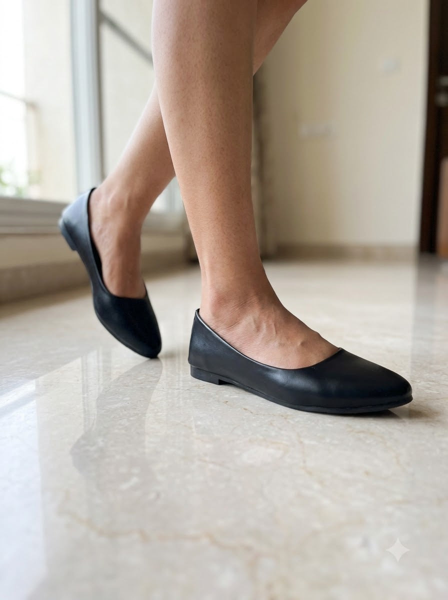 Black Pointed-Toe Ballerina Flats