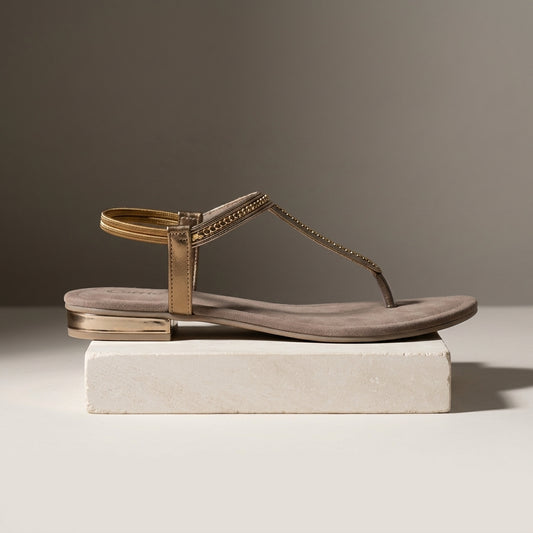 Women's Rhinestone T-Strap Sandal in Gold — Dinesh Family Footwear (view 2)