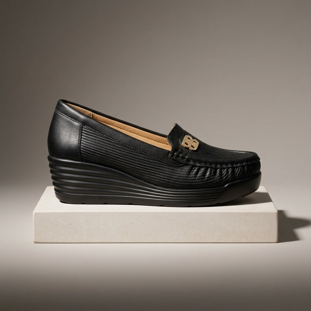 Women's Quilted Wedge Loafer - Black