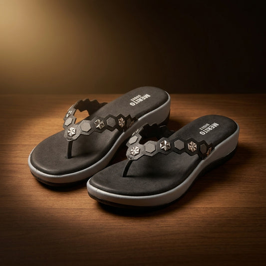 Women's Studded Toe-Post Sandal in Black — Dinesh Family Footwear
