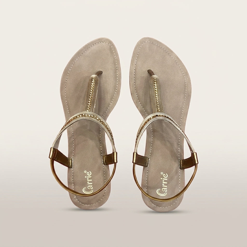 Women's Rhinestone T-Strap Sandal - Gold