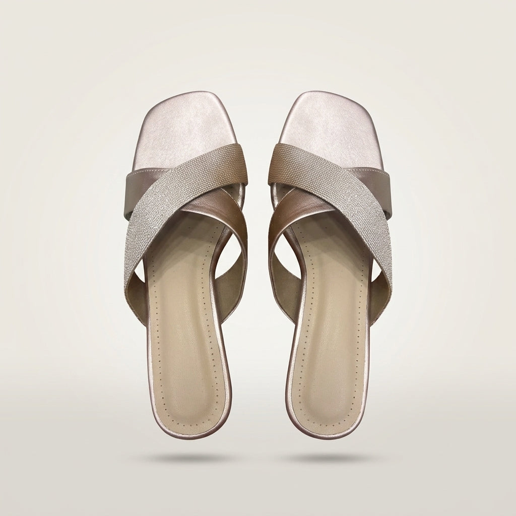 Women's Cross-Strap Block Heel - Rose Gold