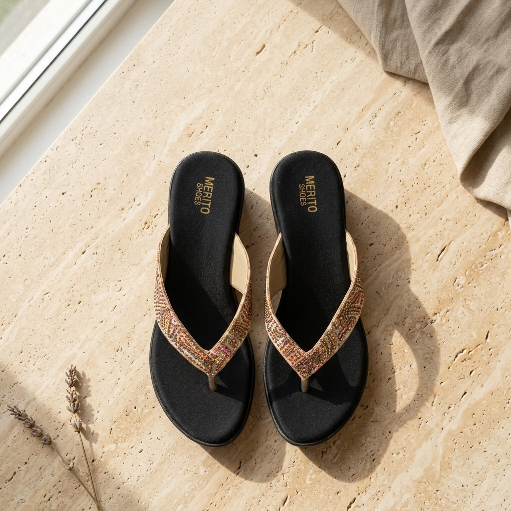 Women's Embellished Wedge Flip-Flop - Multi-Color
