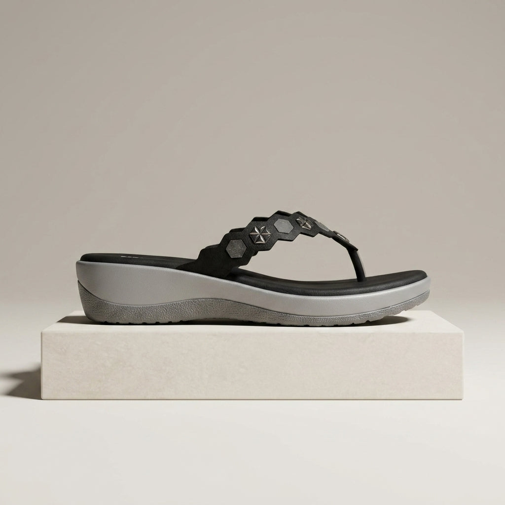 Women's Studded Toe-Post Sandal - Black